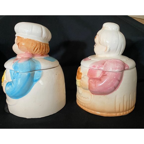 Vintage Porcelain Grandma Grandpa Baker Containers Jars with Lids - Picture 2 of 10